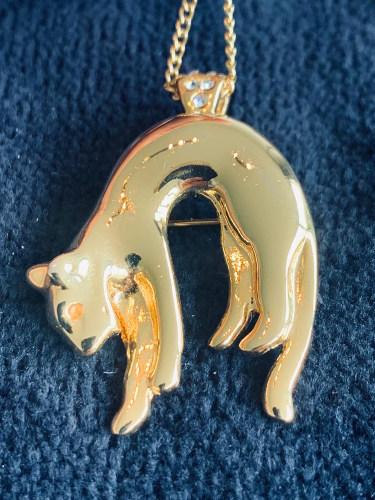 Vintage vergulde broche kat, Verzenden, Zo goed als nieuw, Goud, Overige materialen