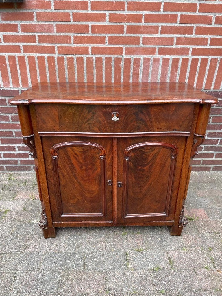 biedermeier kastje dressoir tvmeubel mahonie hout, Ophalen, Gebruikt, 25 tot 50 cm, Met deur(en)