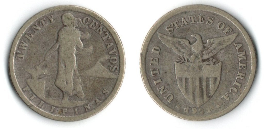 Filipijnse 20 Centavos munt, 1921, zilver, Verzenden, Noord-Amerika, Losse munt, Zilver