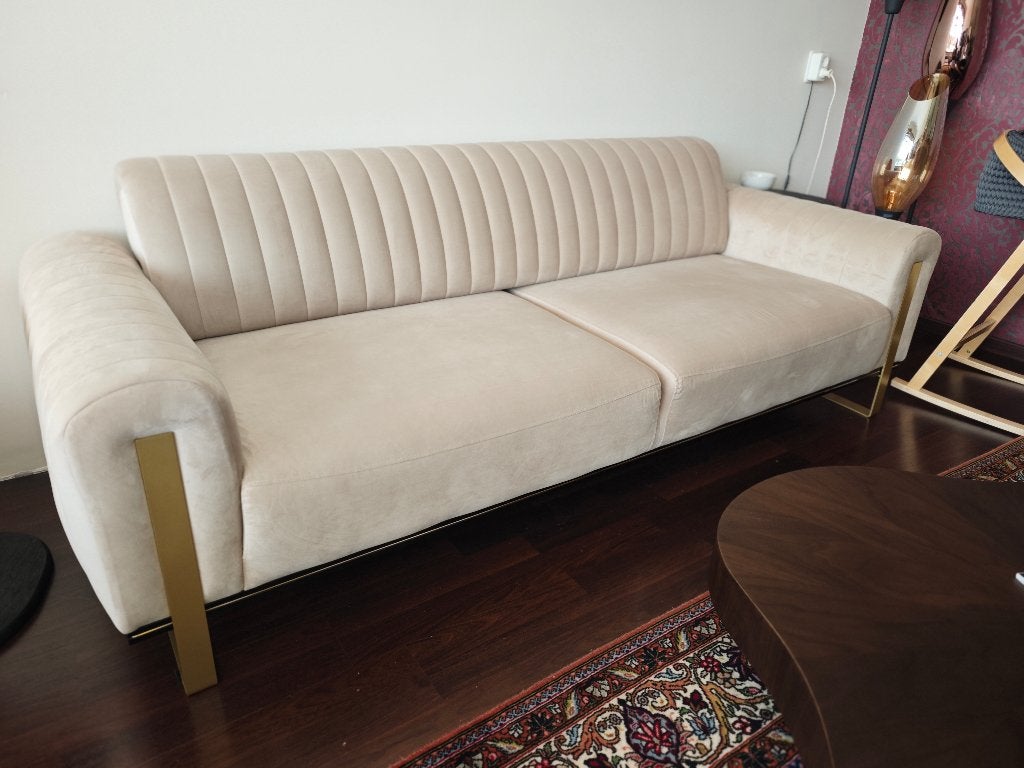 by fonQ Elite 3-zitsbank Velvet Creme NIEUW (Opklapbaar), Ophalen, 75 tot 100 cm, Hotel chique, Stof