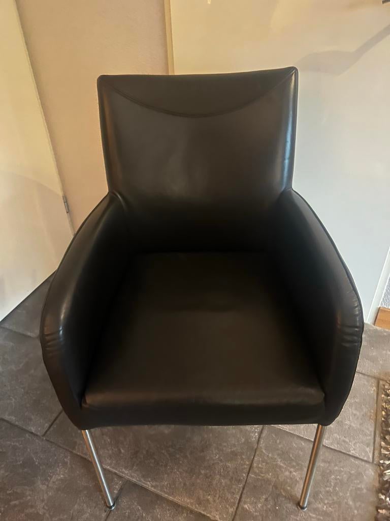 4x Bert Plantagie leren eetkamerstoelen, Ophalen, Zwart, Leer, Zo goed als nieuw