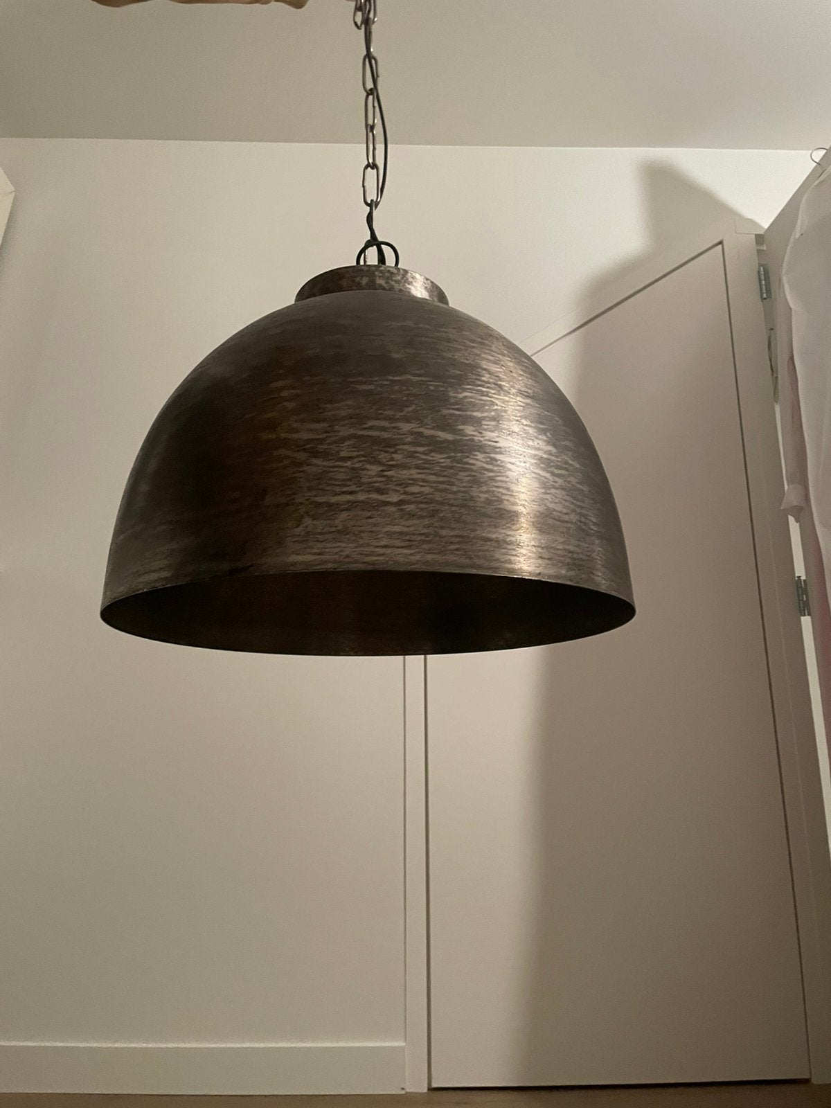 Grote stalen hanglamp met hangketting, Ophalen, E27 (groot), Zo goed als nieuw, Metaal