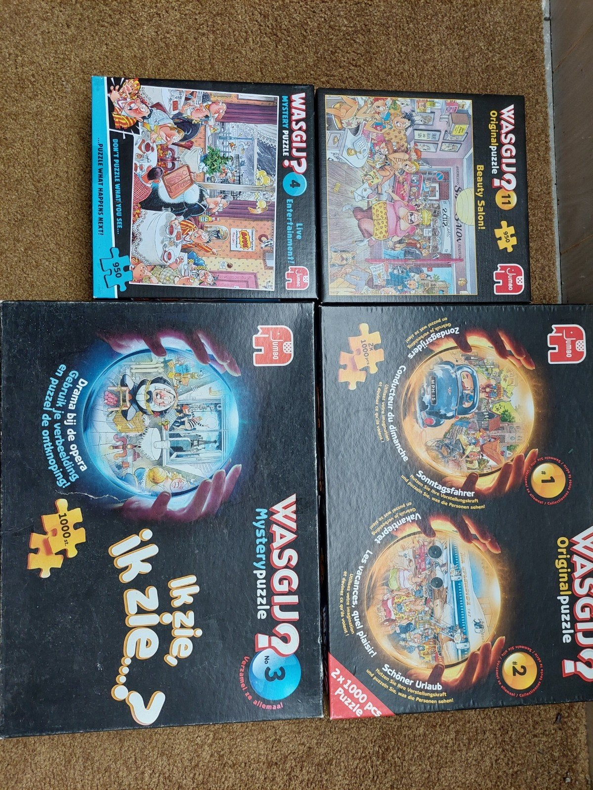 WASGIJ? Puzzels - Diverse edities (4 stuks, 5 puzzels)), Ophalen of Verzenden, 500 t/m 1500 stukjes, Gebruikt, Legpuzzel
