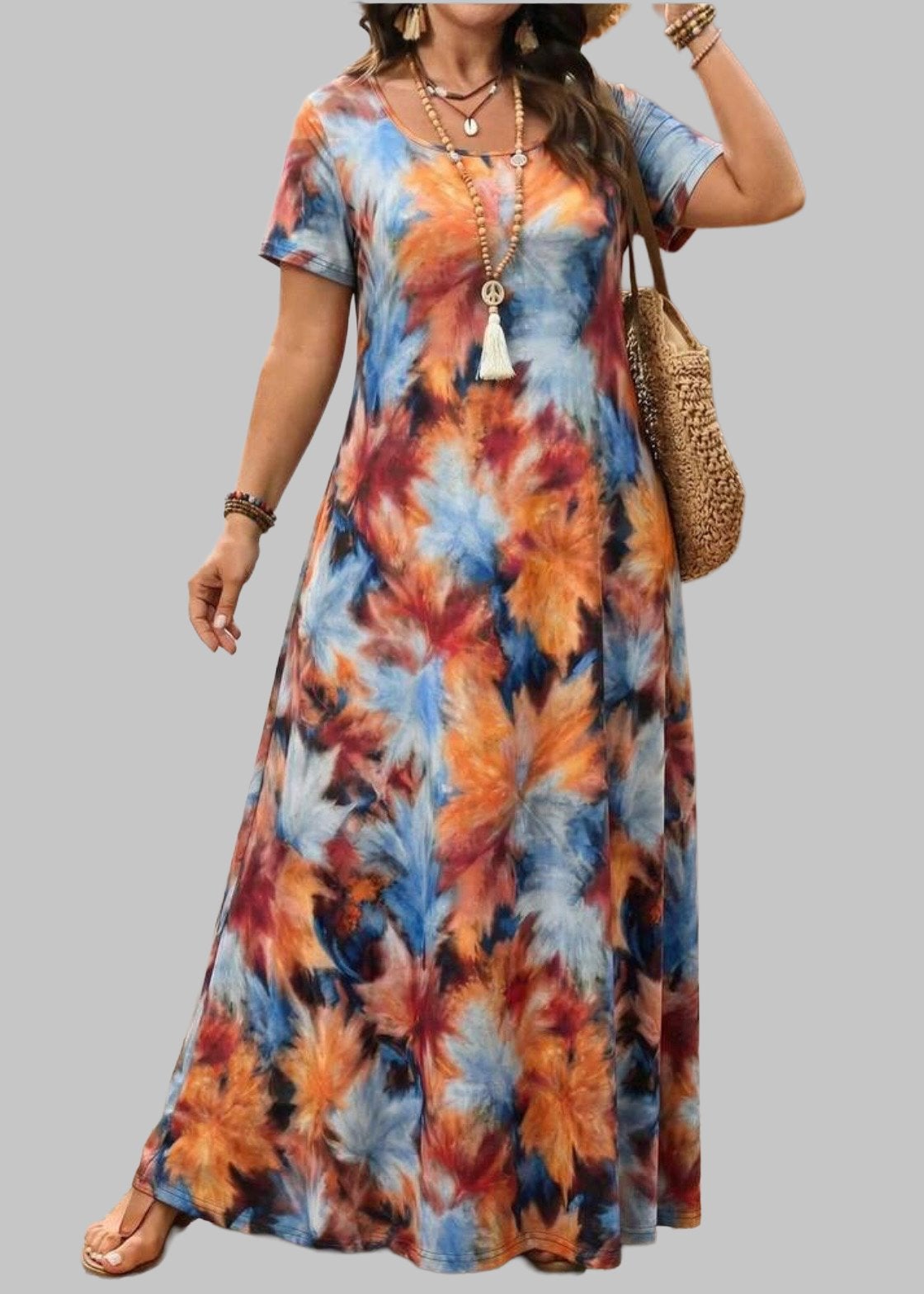 Boho Tie-Dye Maxi Jurk met Korte Mouwen (44-52), Kleding | Dames, Grote Maten, Verzenden, Nieuw, Meerkleurig, Jurk
