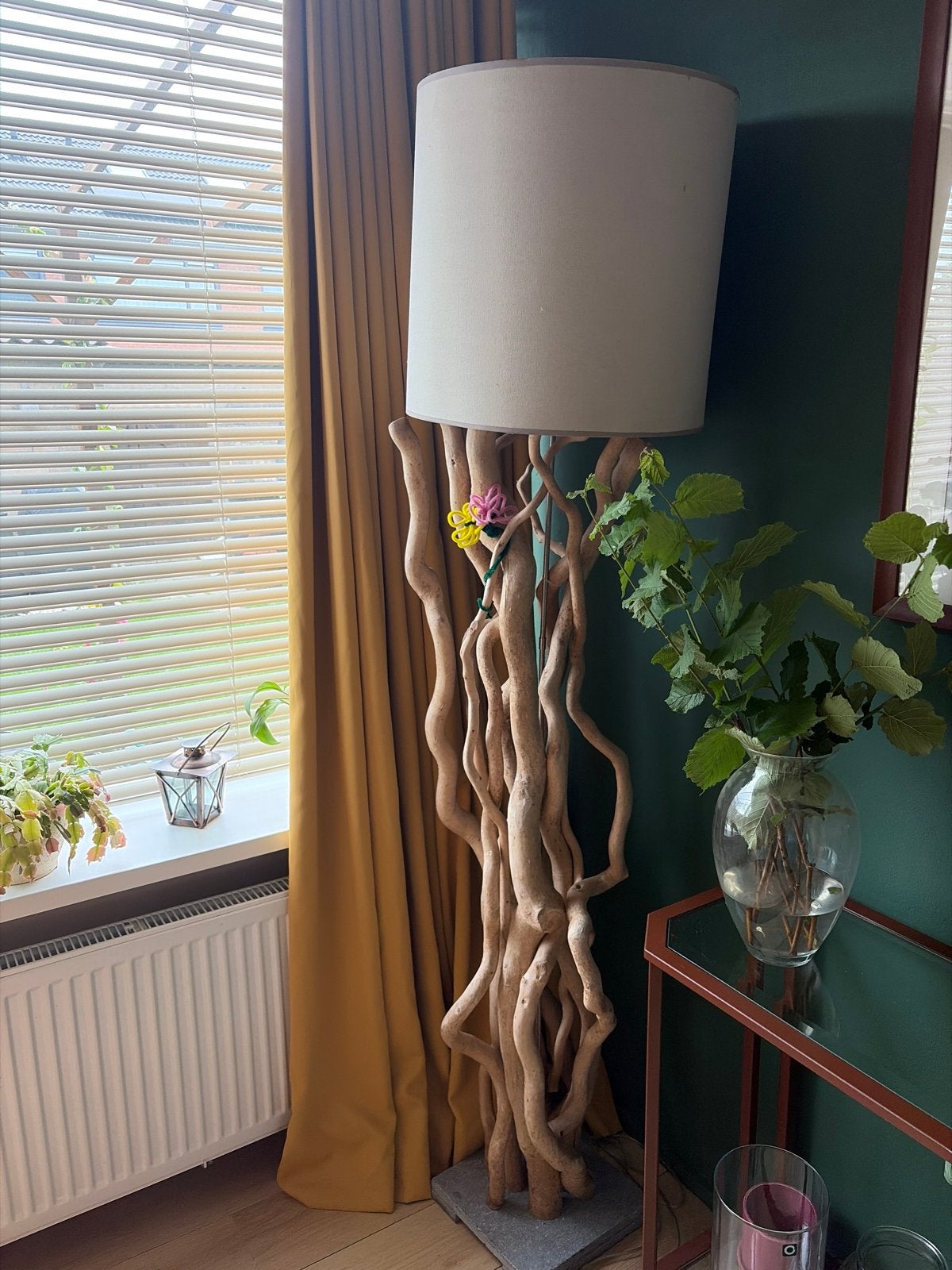 Grote boomstamlamp met zware voet, Ophalen, Gebruikt, Hout, 150 tot 200 cm