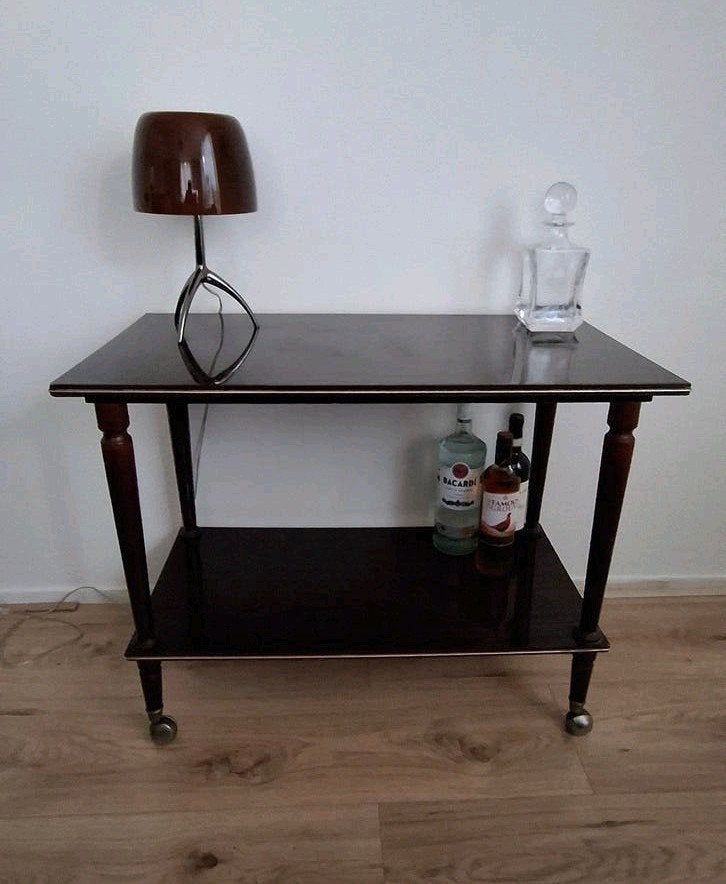 Franse drankentrolley met hoogglansafwerking (French polish), Ophalen, Gebruikt, Overige houtsoorten, 50 tot 100 cm