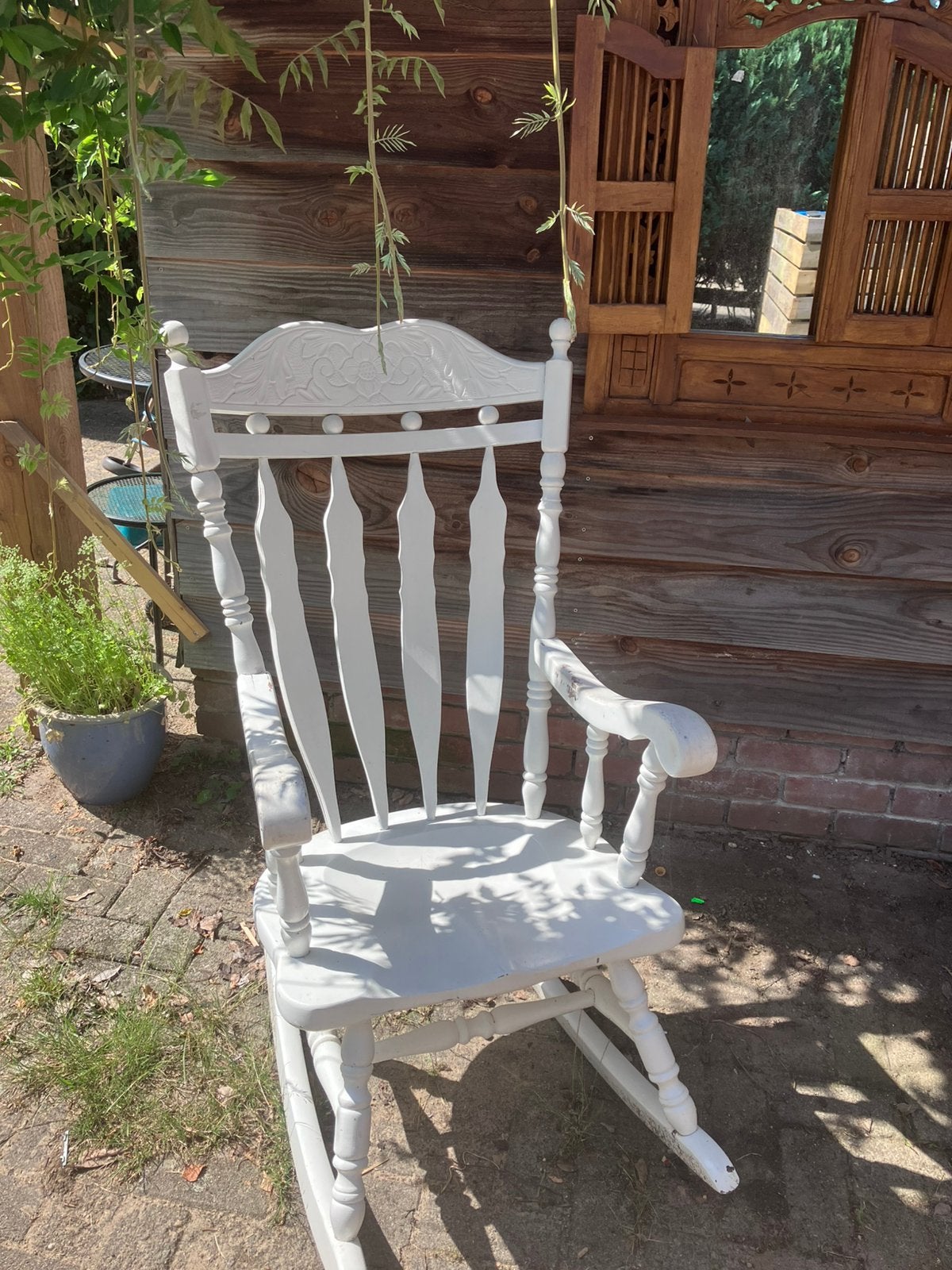 Mooie houten schommelstoel, Huis en Inrichting, Stoelen, Ophalen, Gebruikt, Wit, Eén