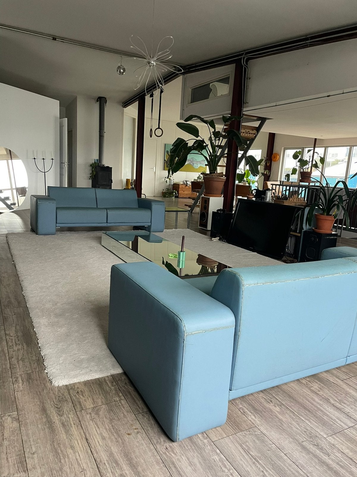 2 blauwe Artifort banken, gebruikt, Ophalen, Gebruikt, Leer