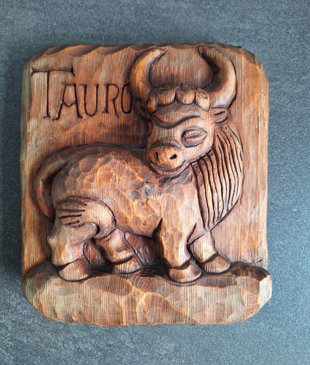 Houten wanddecoratie 'Tauro' met stier reliëf, Gebruikt, Hout, Ophalen of Verzenden, Bruin