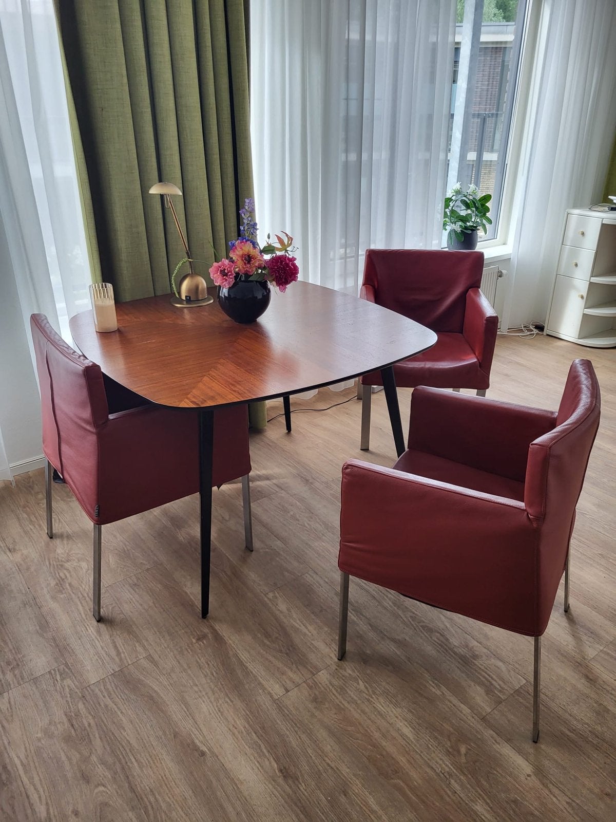 Vierkante eettafel 110cm met afgeronde hoeken, Ophalen, Gebruikt, 100 tot 150 cm, Vierkant