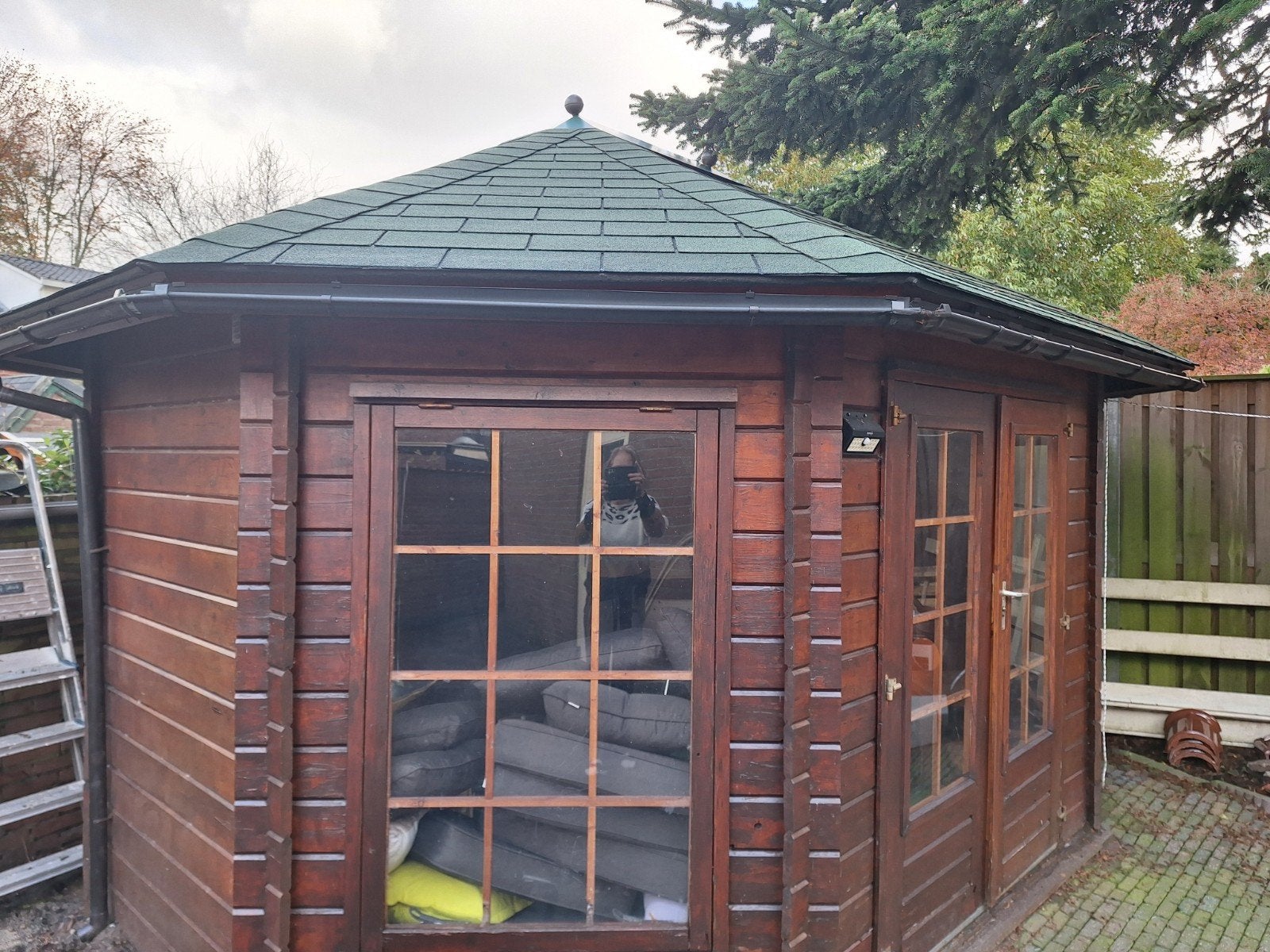 Houten Tuinhuis / Blokhut met Ramen en Dubbele Deur, Tuin en Terras, Ophalen, 250 tot 500 cm, Hout, 200 tot 400 cm