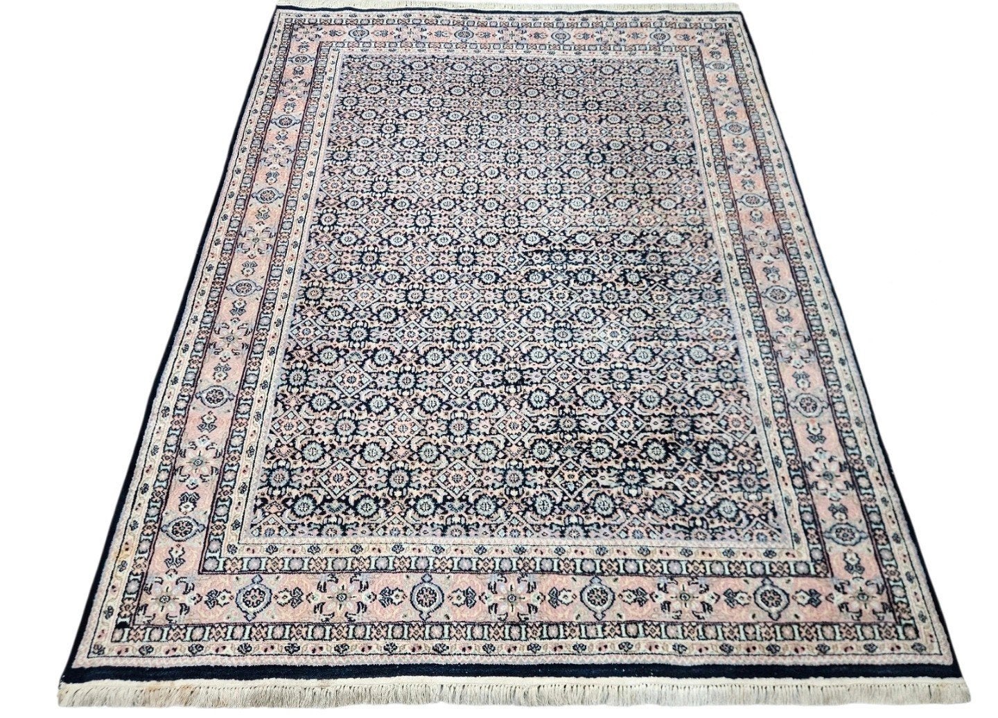 Handmade wol Herati carpet floral blue India 182x237cm, Gebruikt, Crème, ., 150 tot 200 cm