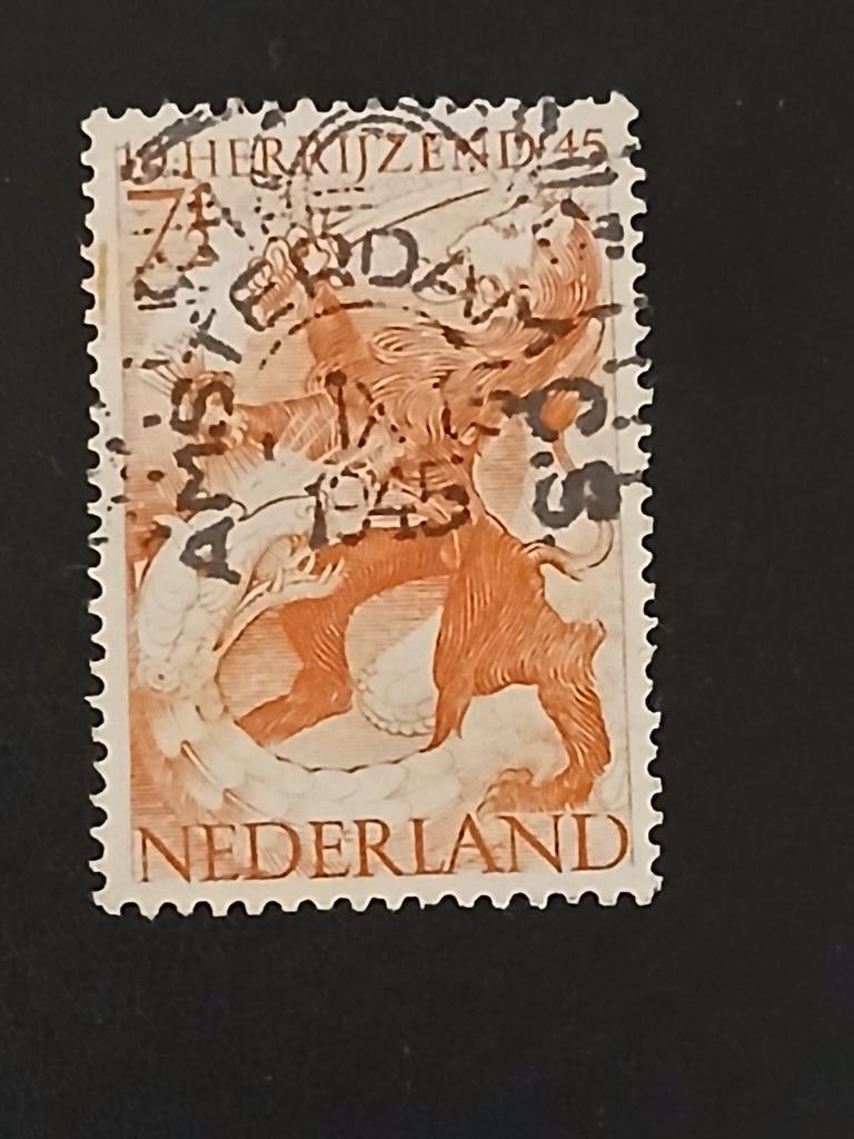 Herrijzend Nederland postzegel 1945 met mooie stempel € 1,00, Ophalen of Verzenden, Na 1940, Gestempeld