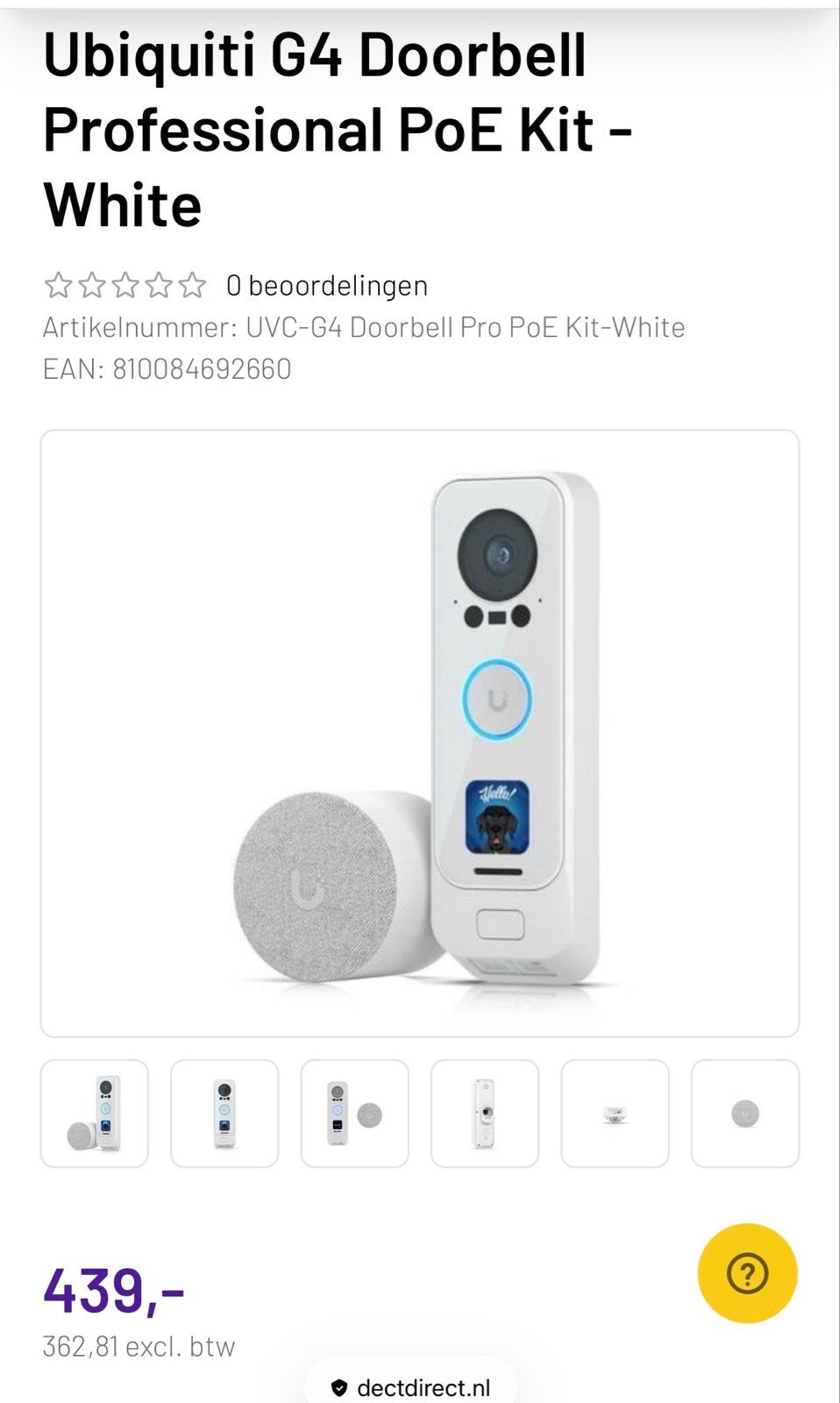 Ubiquiti G4 Pro Video Deurbel Kit Wit - POE versie!, Ophalen, Bewegingsdetectiesensor, Zo goed als nieuw, Bedraad