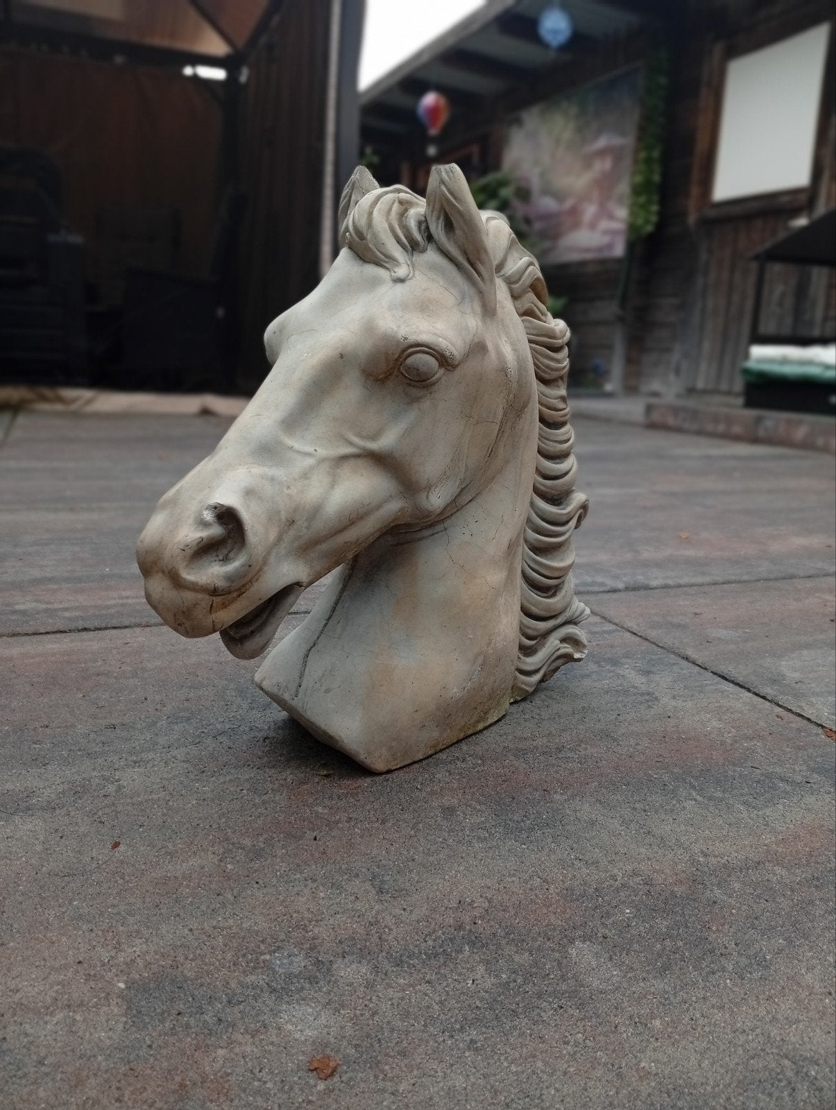Massief tuinbeeld paardenhoofd van beton of gietsteen, Tuin en Terras, Ophalen, Gebruikt, Beton, Dierenbeeld