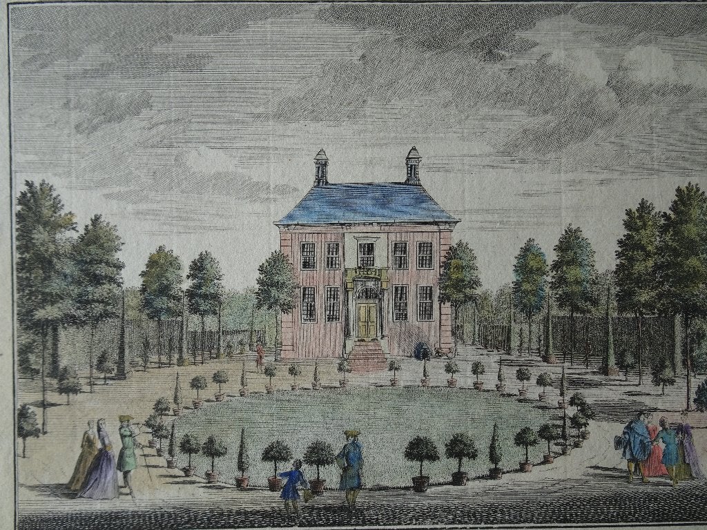 gravure kleur huis Zorgwijk Amsterdam D. Stoopendaal 1711, Antiek en Kunst, Verzenden, Stadsgezicht, Gravure, Origineel