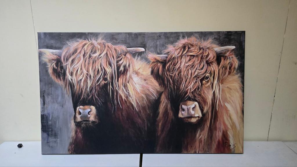 Schilderij Schotse Hooglanders Moeder en Dochter, Ophalen