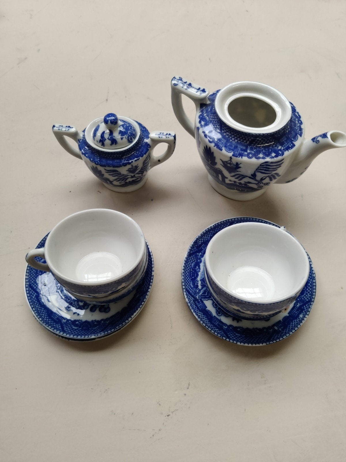 Vintage Chinees theeservies - Blauw-wit porselein, Ophalen of Verzenden