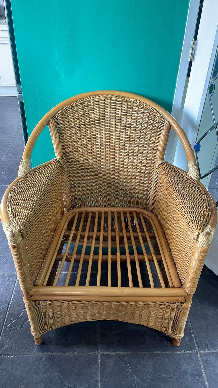 Rotan fauteuil, rieten stoel, vintage, Ophalen, Bruin, Riet of Rotan, Zo goed als nieuw