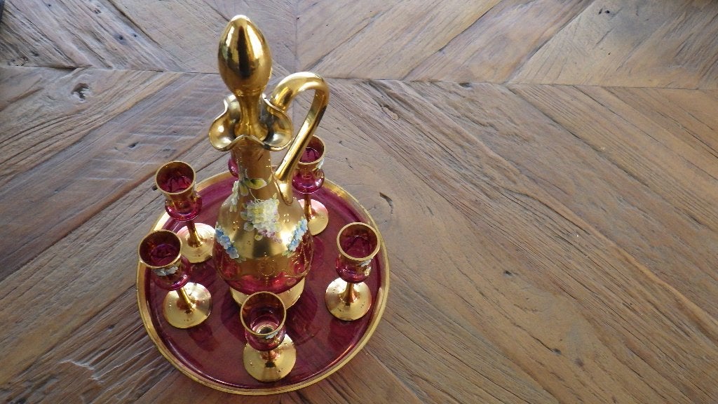 prachtige retro glazen karaf met glaasjes, Antiek en Kunst, Antiek | Glas en Kristal, Ophalen of Verzenden