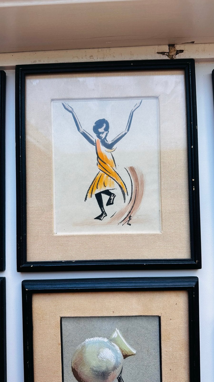 Set van 6 Afrikaanse zandschilderijen in lijst, Antiek en Kunst, Kunst | Niet-Westerse kunst, Ophalen, Schilderij, Afrika, Handgemaakt