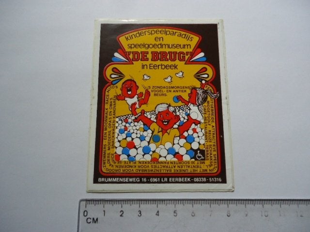 sticker oud Eerbeek DE BRUG speelgoed museum strip moonwalk, Verzenden, Zo goed als nieuw, Bedrijf of Vereniging