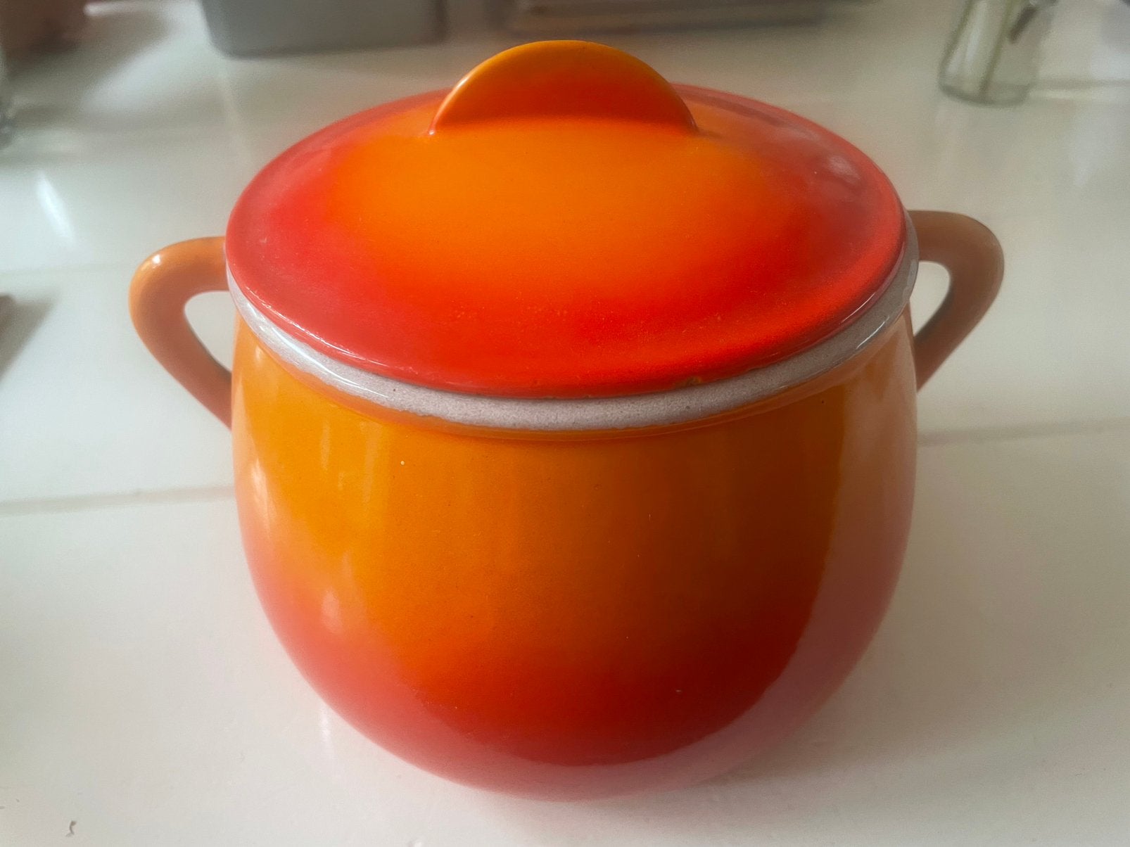 Le Creuset bonenpot, vintage (jaren 60-70), Ophalen, Gebruikt, Gietijzer