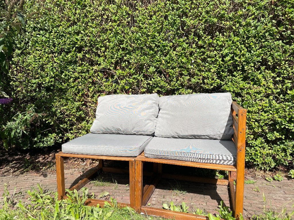 Loungebank van hout met kussens – netjes onderhouden, Ophalen, Gebruikt, Hout