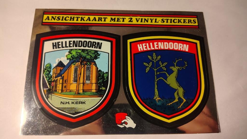 Hellendoorn ANSICHTKAART MET 2 VINYL-STICKERS N.H. KERK, Ophalen of Verzenden, 1980 tot heden, Overijssel