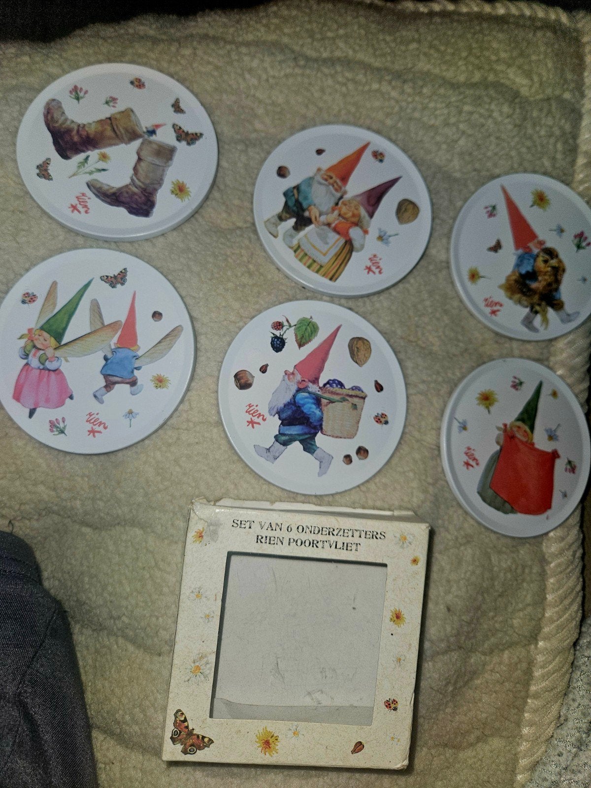 Rien Poortvliet Kabouter Onderzetters (Set van 6), Ophalen of Verzenden, Gebruikt, Glas of Kopje