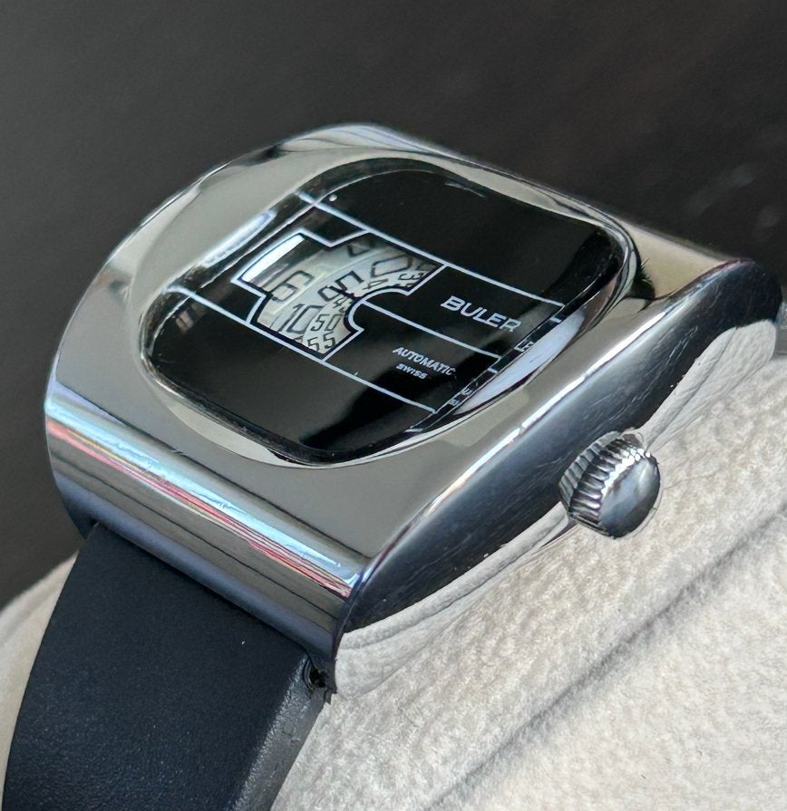 Buler Automatic Jump Hour - Uniek Design, Overige merken, Gebruikt, Staal, Polshorloge