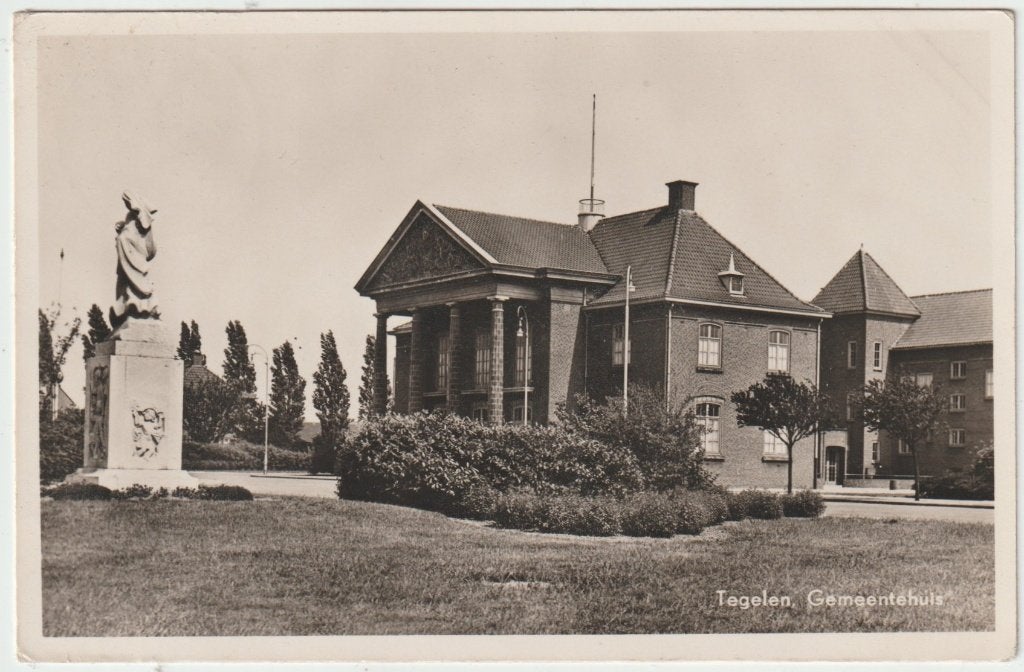 Tegelen. Gemeentehuis 1955., Verzenden, 1940 tot 1960, Gelopen, Limburg