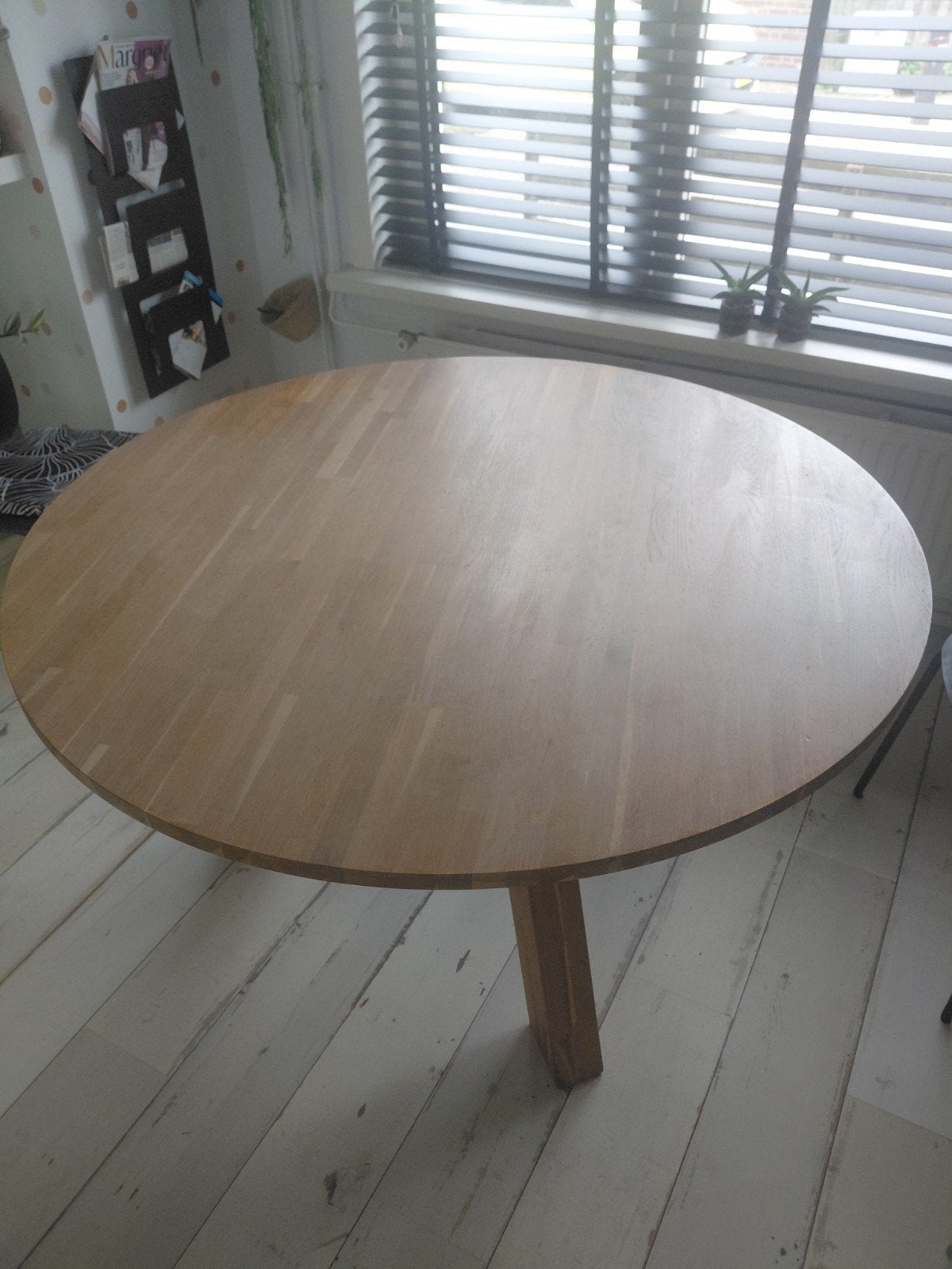 eettafel rond 130 cm licht eiken, Huis en Inrichting, Ophalen, 50 – 75, Gebruikt, 100 tot 150 cm