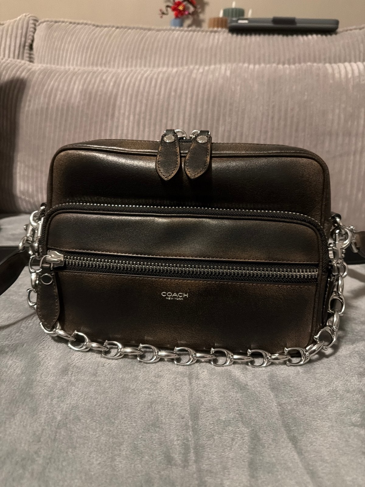 Coach Schoudertasje met Ketting - Zo goed als nieuw, Sieraden, Tassen en Uiterlijk, Ophalen of Verzenden, Zo goed als nieuw, Bruin