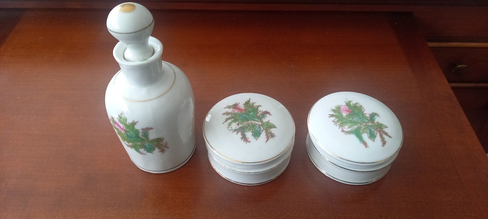 Franse parfumfles met 2 potjes - Vintage set, Ophalen of Verzenden