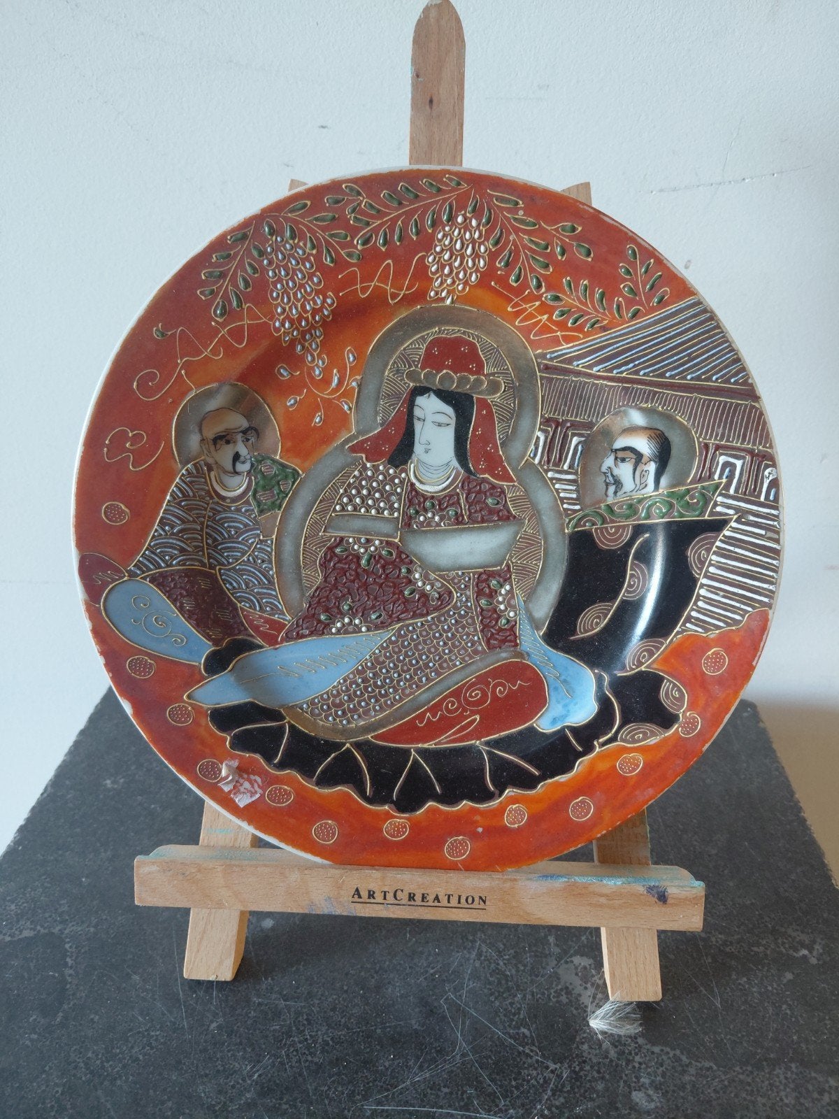 Vintage Japans Satsuma Porseleinen Bord – Handgemaakt met Mo, Ophalen of Verzenden