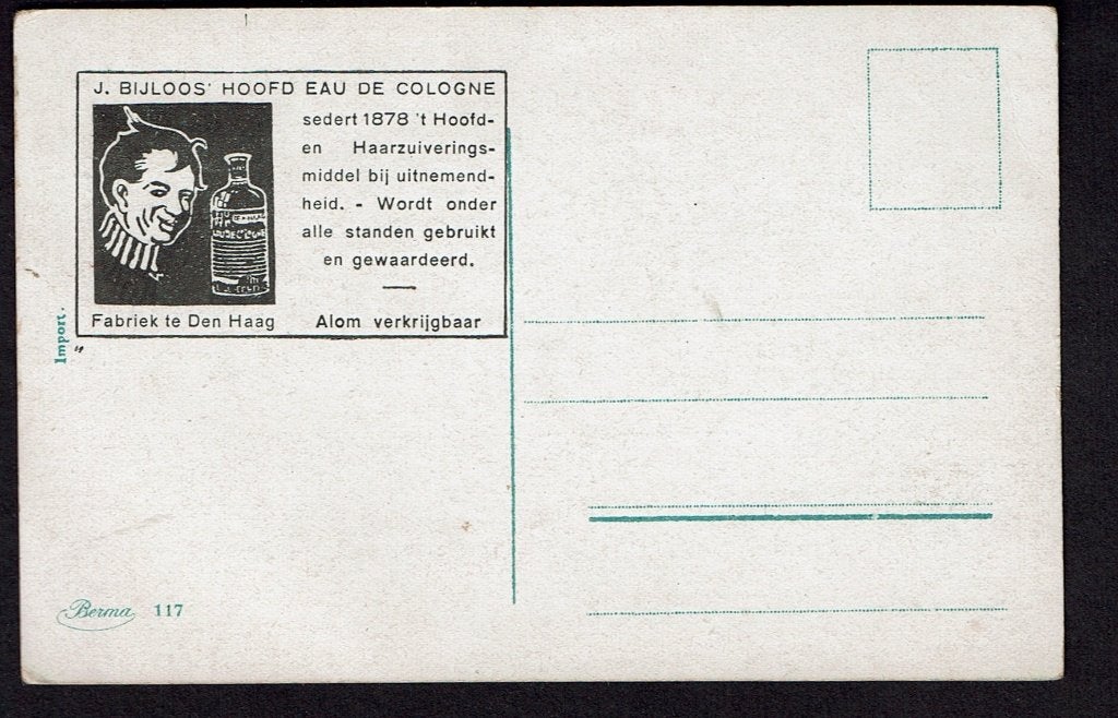 Reclame J. Bijloos Eau de cologne - Fabriek Den Haag, Ophalen of Verzenden, Voor 1920, Ongelopen, Overige thema's