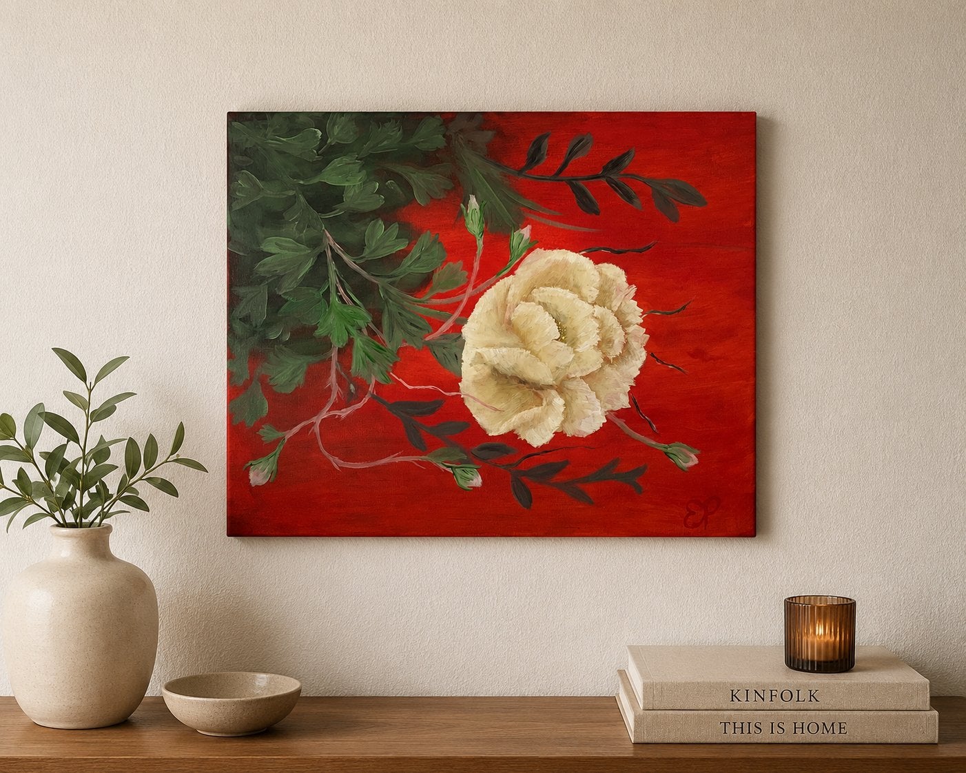 Schilderij 'De Gouden Roos' - Handgeschilderd 40x50 cm, Antiek en Kunst, Kunst | Schilderijen | Klassiek, Doek, Realistisch, Handgeschilderd
