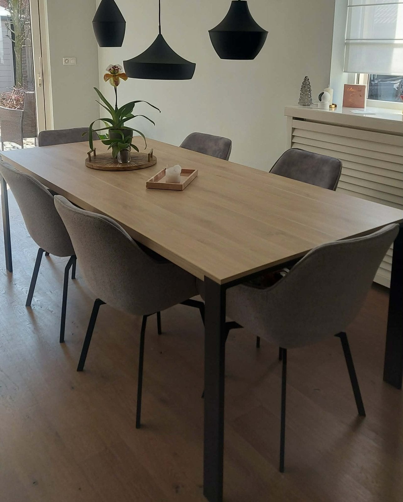 Modern Industrial Oak Dining Table 220x100 cm, Ophalen, Overige materialen, 100 tot 150 cm, 200 cm of meer