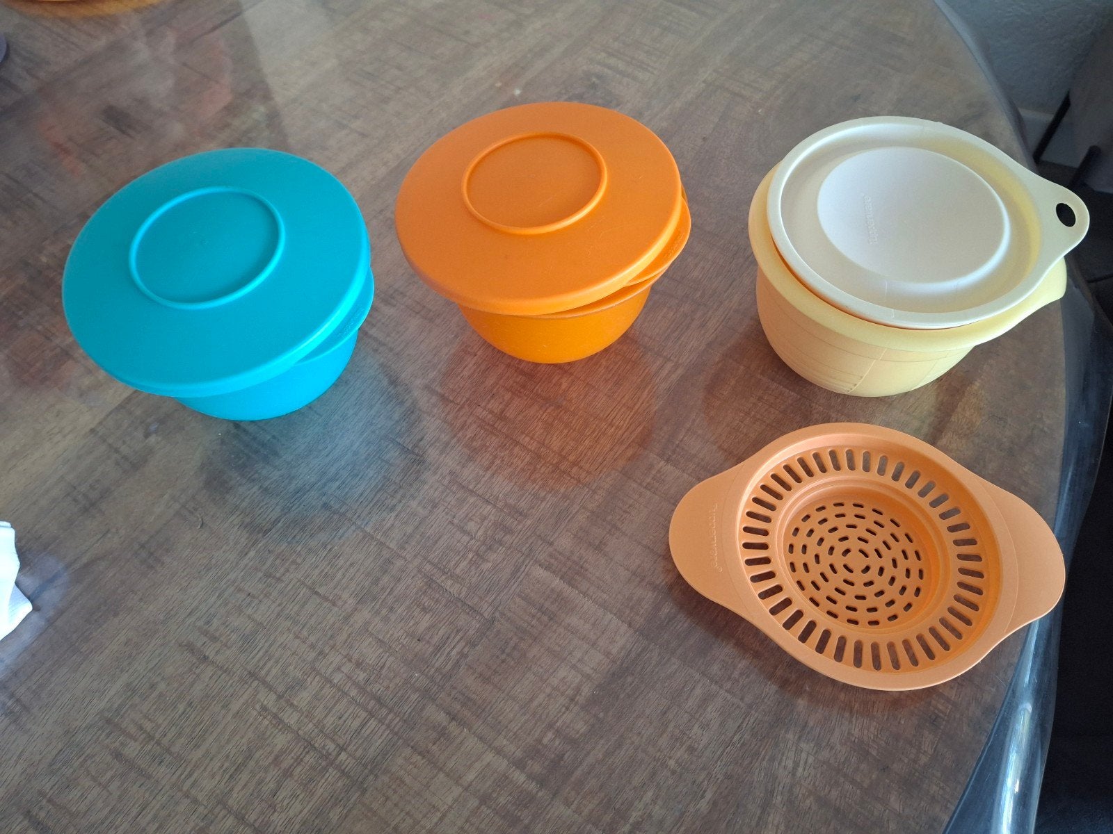 Tupperware kommen met vergietje, Ophalen of Verzenden, Oranje, Bak of Kom