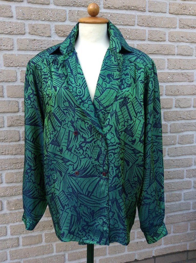 BLOUSE TUZZI GROEN/BLAUW viscose lange mouw - kraagje 40, Kleding | Dames, Maat 38/40 (M), TUZZI, Verzenden, Zo goed als nieuw