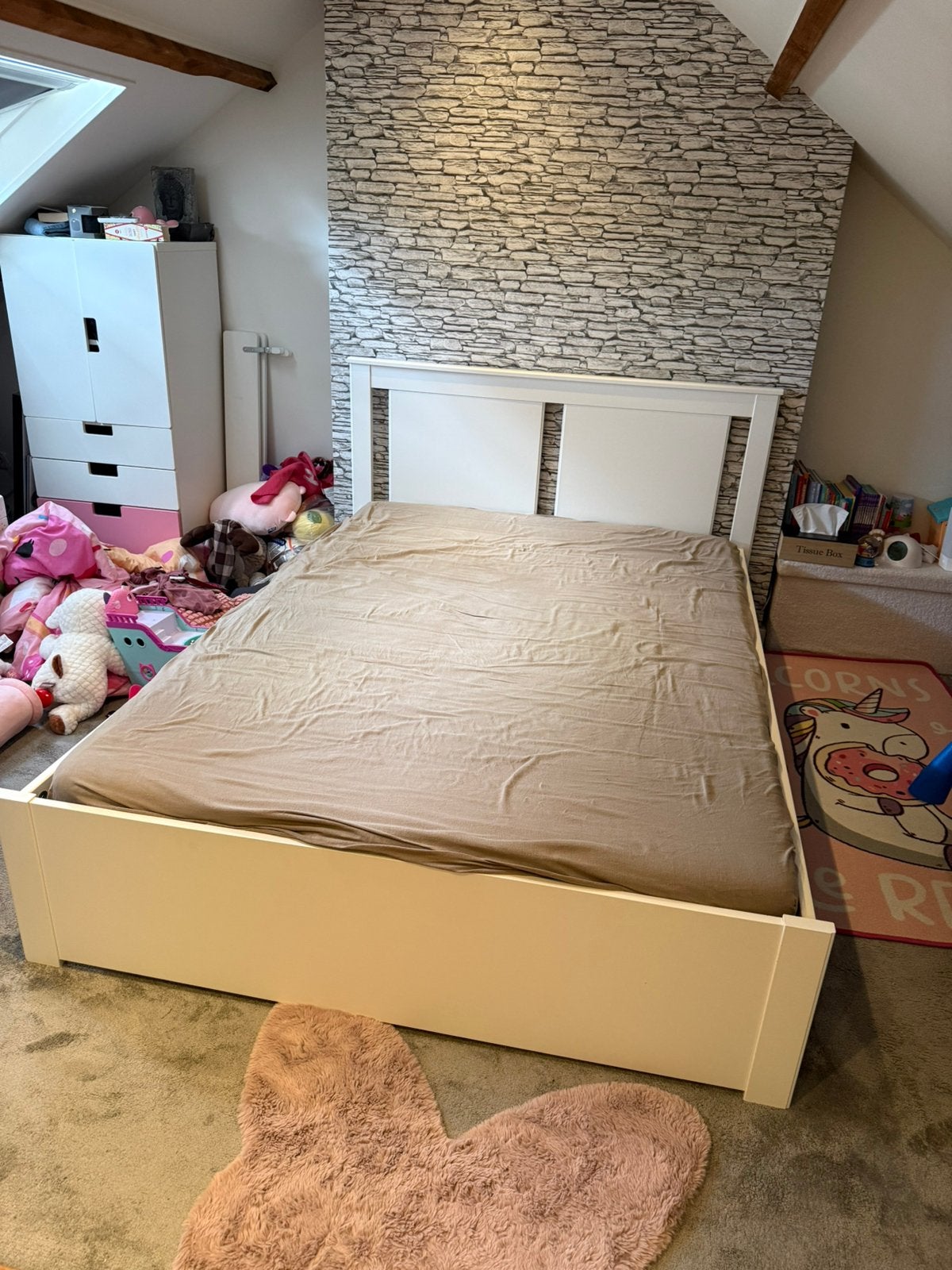 Bed incl matras en latenbodem, Ophalen, Eenpersoons, Wit, 140 cm