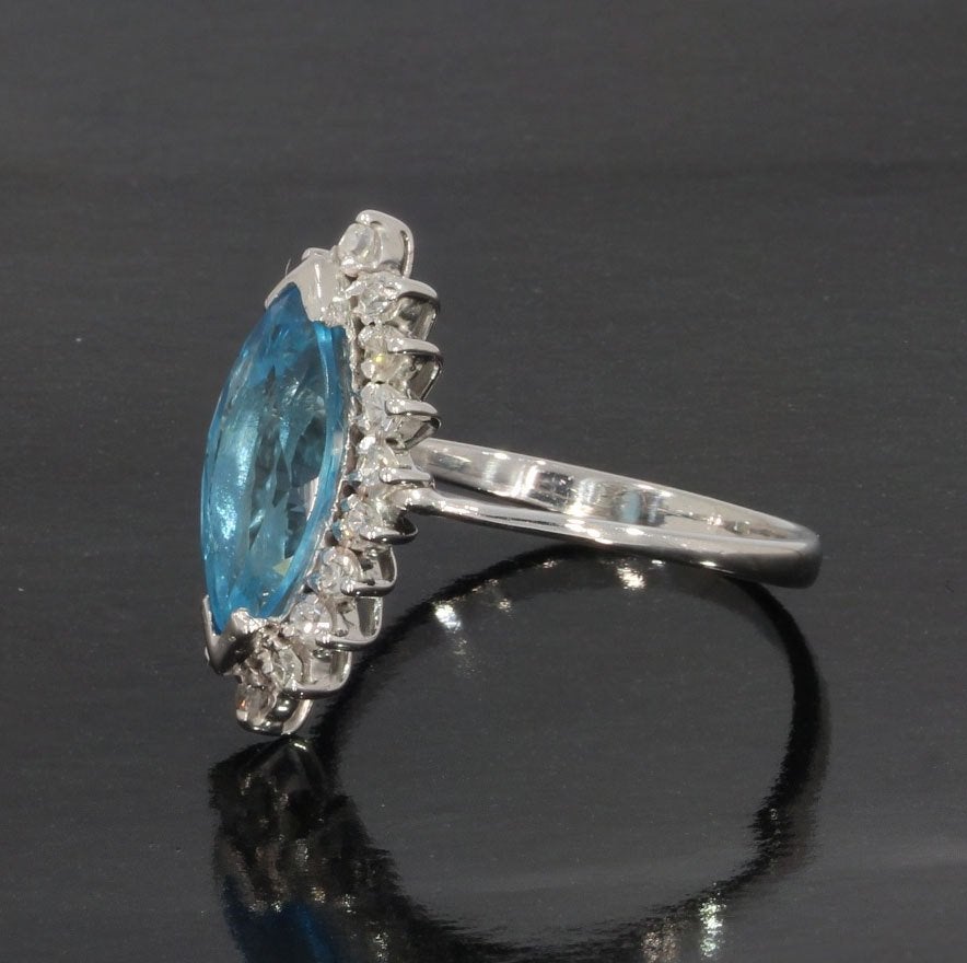 Blauwe topaas 18 diamanten luxe 14k ring goud dame briljant, Voordeelsieraden, Ophalen of Verzenden, Met edelsteen, Dame