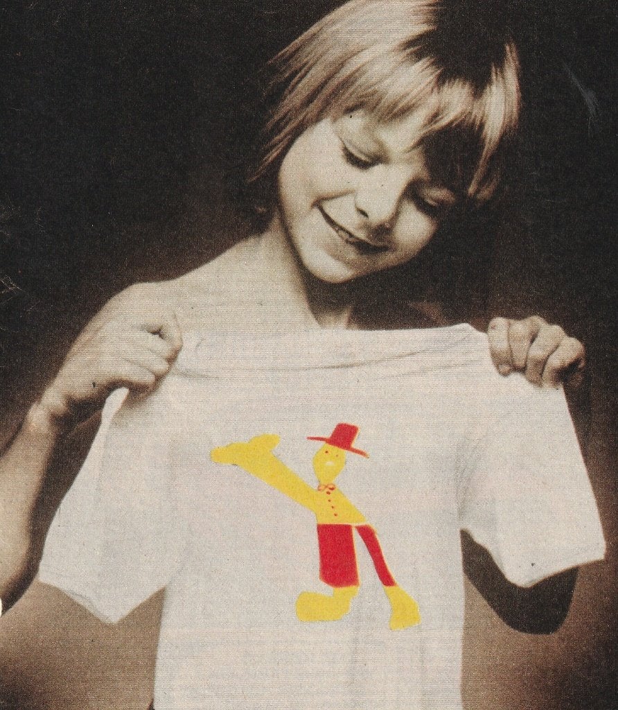 Retro reclame 1975 Bi-Fi worstjes jongetje met t-shirt, Verzenden, Overige typen