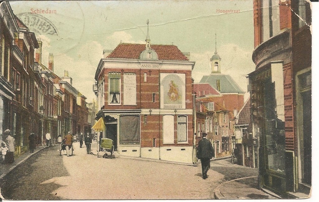 Oude Ansichtkaart Schiedam Hoogstraat Anno 1880   1911, Ophalen of Verzenden, Voor 1920, Gelopen, Zuid-Holland