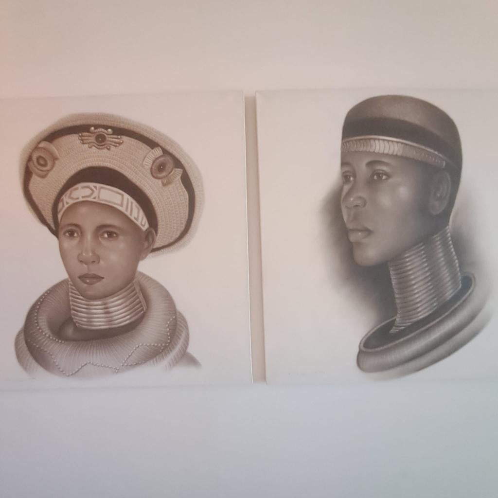 Set van 2 Afrikaanse portretten, 100x100cm, Ophalen