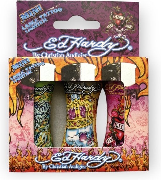 Ed Hardy Mini Tattoo Aanstekers Set - Nieuw in Verpakking, Ophalen of Verzenden, Nieuw, Aansteker