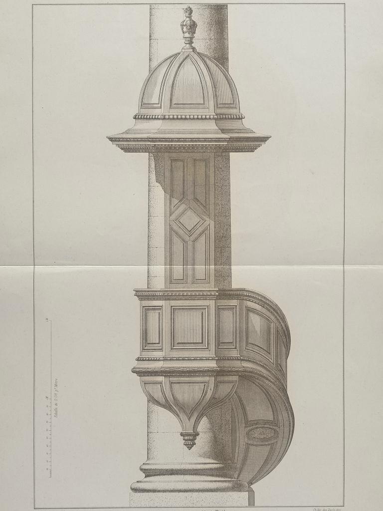 Grote originele litho, 1900 – Preekstoel – Antieke prent, Antiek en Kunst, Kunst | Etsen en Gravures, 1800 - 1899, Verzenden, Architectuur