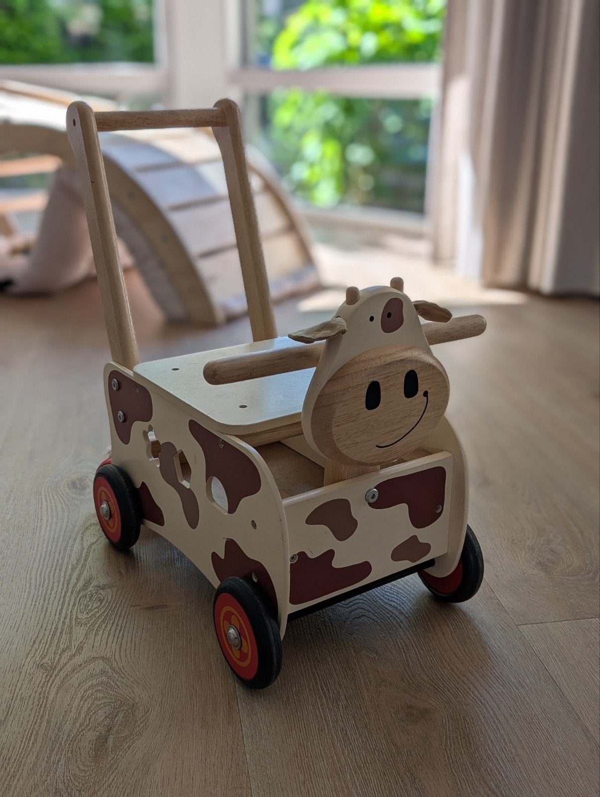 Houten loop- en rijwagen, Kinderen en Baby's, Speelgoed | Houten speelgoed, Ophalen, Zo goed als nieuw, Duw- of Trekspeelgoed