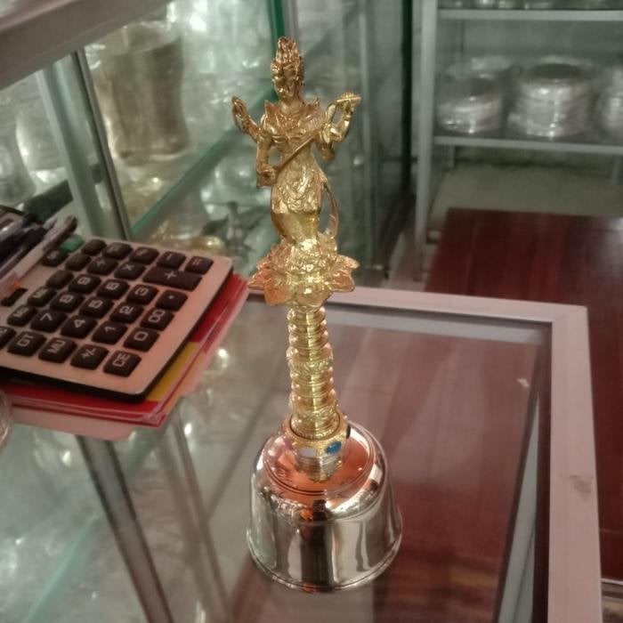 Premium Bajra Genta van Panca Datu & Messing Saraswati KLE24, Antiek en Kunst, Ritueel object, Handgemaakt, 22 cm, Goud